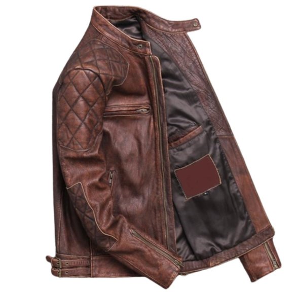 Bashwood Handmade Weston Brown Shoulder Patch Work Genuine Lambskin Jacket - Picture 3 of 3